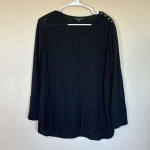 James Perse Womens Crepe Top Blouse Shoulder Button Details Black Size 1‎ small